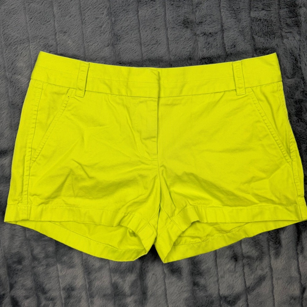 J.Crew Chino Shorts Womens 4 Neon Yellow Lime Green 100% Cotton 3 Inch Inseam